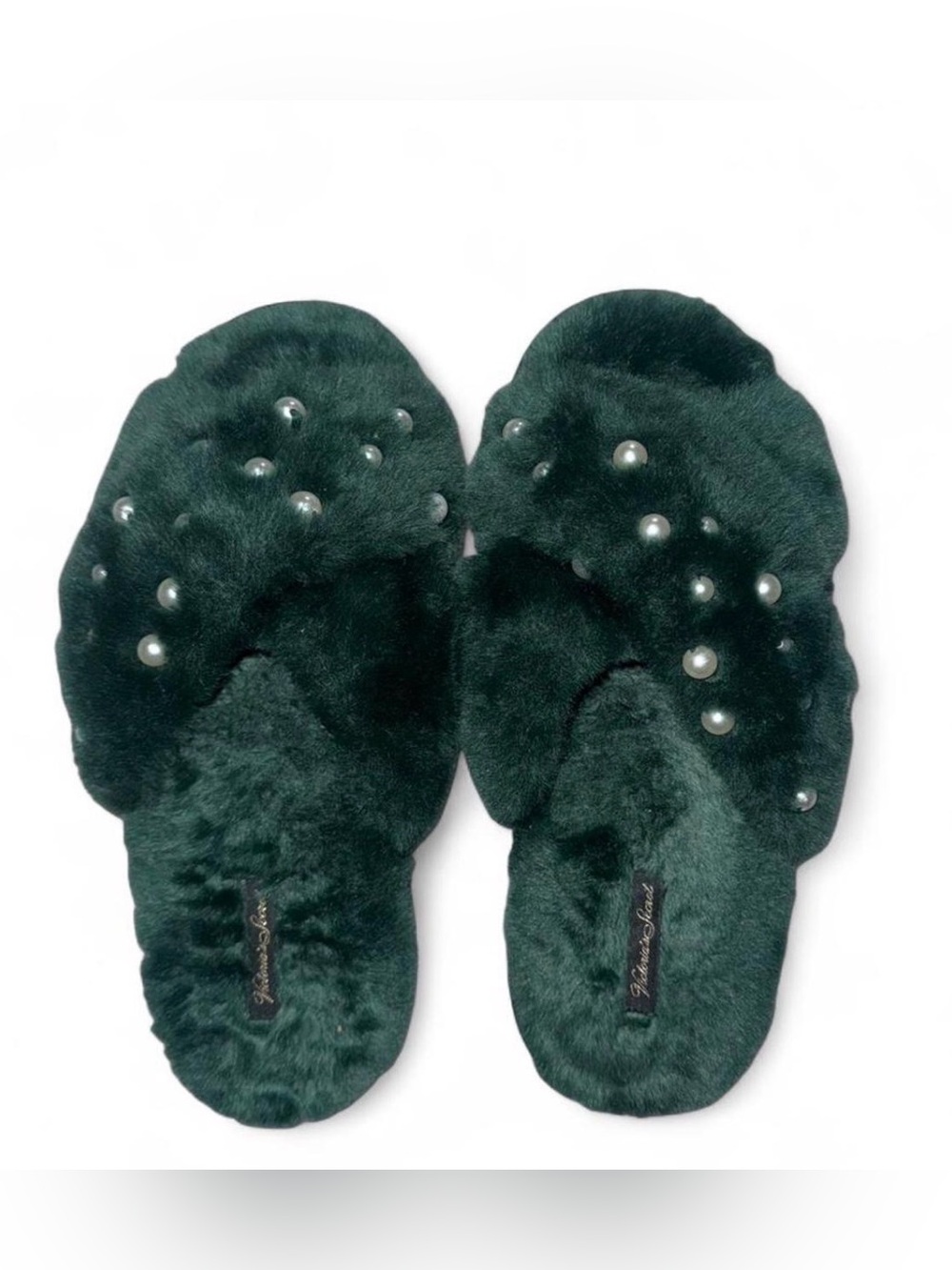 Victoria's Secret Emerald Green Faux-Fur Pearl Slide Slippers